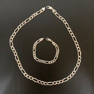 100% Sterling Silver Chain necklace and bracelet set. Made in Italy.